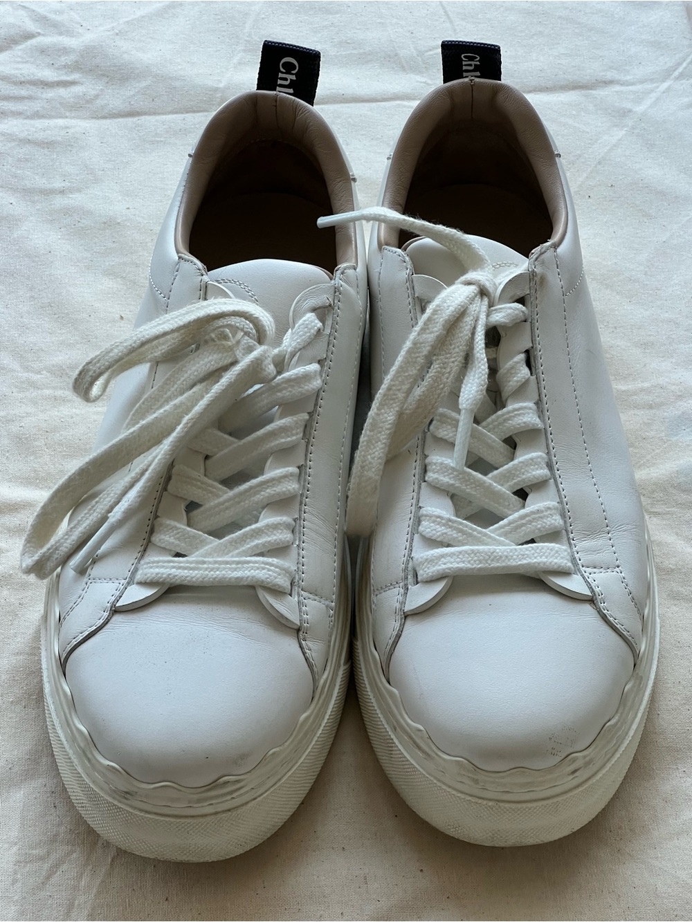 Chloé White Leather Sneakers with Black Logo Heel Tab